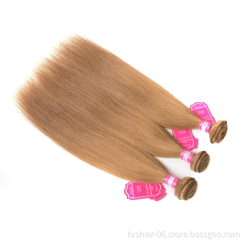 Color 27 Honey Blonde Brazilian Straight Hair 100% Human Hair Bundles  10-26 inch remy hair weft